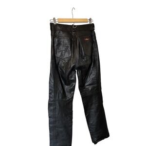 Vintage Jordache Black Leather Pants High Waist Straight Leg Genuine Leather